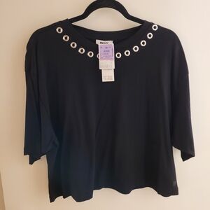 DKNY Black Tee with Silver Grommet Detail